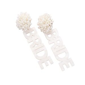 White BRIDE Pearl Dangle Statement Earrings